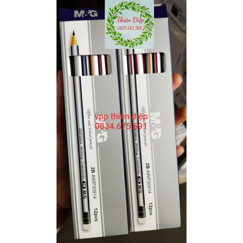 Hộp 12c bút chì gỗ có đầu tẩy 2B M&G 30914