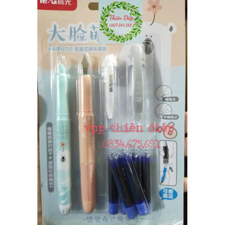 Sét 2 bút máy ngòi trơn kèm 6 ống mực xanh, đen M&G 0712