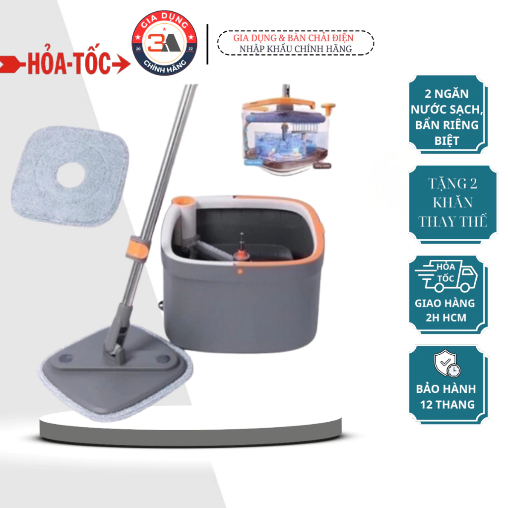 Cây lau nhà và xô Xiaomi Joybos M16/Zolele M16 tự vắt tách 2 ngăn nước sạch và lọc bụi bẩn, xoay 360 độ (có sẵn 2 khăn)