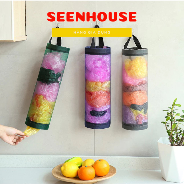 Giỏ lưới đựng túi nilon C3, túi đựng rác treo tường tiện dụng seen house
