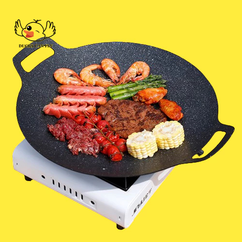 Chảo gang chống dính DUCKS CAN FLY nướng BBQ Hàn Quốc chiên xào dùng bêp gas bếp than size 34cm