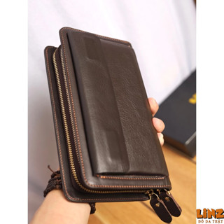 Ví da cầm tay nam 2 khóa LIINZ LEATHER V9069 Da bò thật nguyên tấm