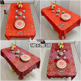 Khăn trải bàn 140x200cm vải Ren Đỏ, Đỏ Mận trang trí Tết, phòng khách, phòng ăn Hàng Đẹp