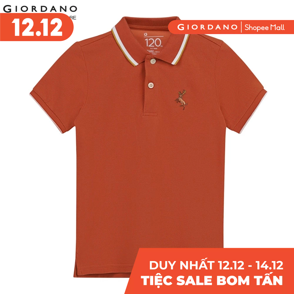 Áo Thun Có Cổ Trẻ Em Ngắn Tay Thêu Logo Hươu Deer Polo Giordano 03011202