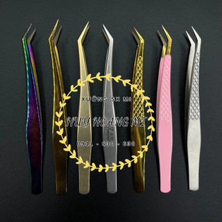 Nhíp nối mi Classic Cong 45 độ mũi nhám thân Trơn + Caro_Gắp mi 1 sợi_Dụng cụ nối mi_Huy Hoàng Mi