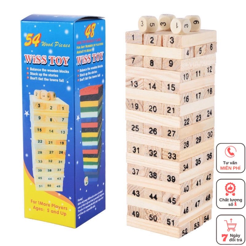 Đồ chơi rút gỗ loại to, thanh gỗ đều láng mịn, đồ chơi thông minh Bi House