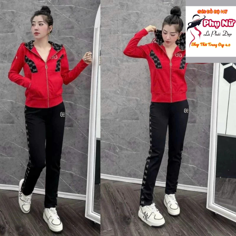 Sét Đồ Bộ Nữ Thu Đông, Áo Dài Tay Phối Khóa Kéo, Quần Dài , Cổ Đứng, Vải thun Da Cá Tici Mịn Đẹp