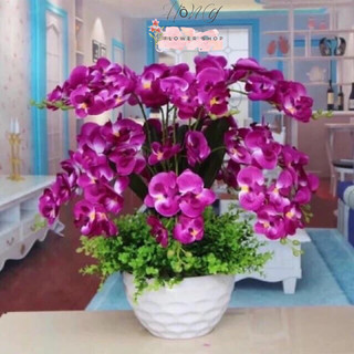 Hoa giả,hoa vải lụa - cành lan hồ điệp 9 bông cao cấp