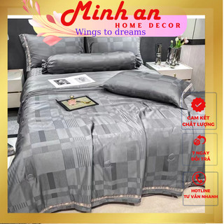 Bộ chăn ga gối lụa sill 5 món trần bông cao cấp thoáng khí thích hợp dùng cho 4 mùa cho mọi kích thước MINH AN HOME DECO