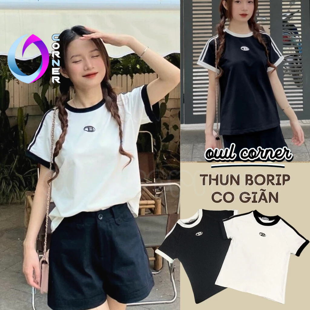 Áo Thun BABY TEE CHỮ B Chất Thun Borip Kiểu Basic Nữ, Áo Thun Ôm Body Tay Ngắn Cổ Tròn Đẹp Dáng Dài OWL CORNER