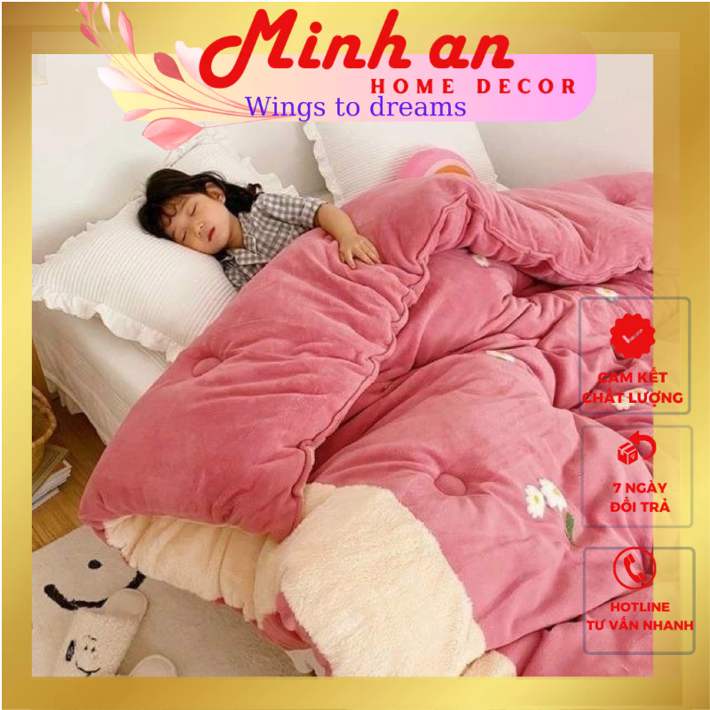 Chăn Lông Cừu Thêu Hoa Cúc Cao Cấp Siêu Ấm,Siêu Giữ Nhiệt 2m*2m2 Hàng Nhập Khẩu MNH AN HOME DECOR