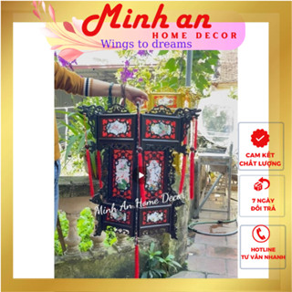 Đèn lồng nhựa giả gỗ lục giác 6 cạnh in hoa văn MINH AN đèn lồng trang trí ngày lễ tết nhà mới sỉ lẻ