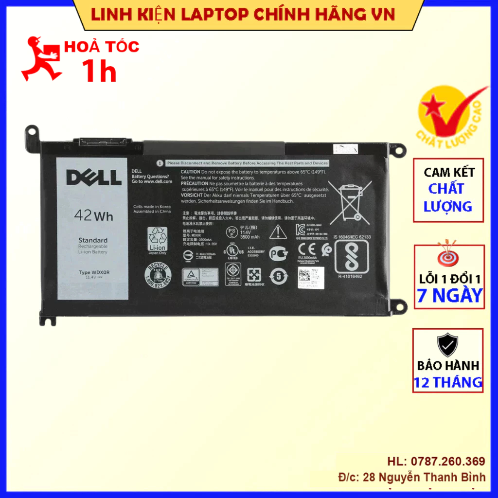PIN ZIN DELL inspiron vostro 5567 5568 5468 7579 5480 3180 3189 3580 5368 7378 7368 5765 7569 7460 WDX0R ZIN New 100% Li