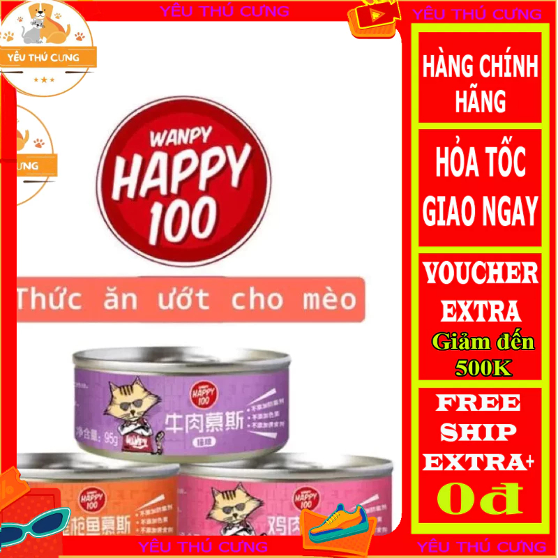 Pate lon Happy100 95g cho mèo đầy đủ dinh dưỡng hoàn chỉnh cho bữa ăn