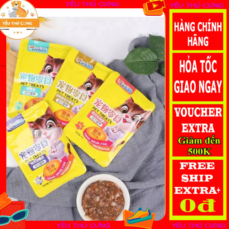 😻SIÊU SỐC😻 Combo 50 gói pate Liebao sợi thịt thật cho mèo giá sỉ