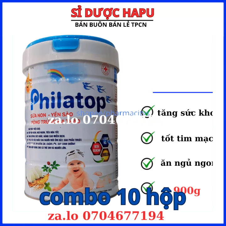 Sữa non Philatop yến sào, đông trùng hạ thảo hộp 900g(combo 10 hộp)