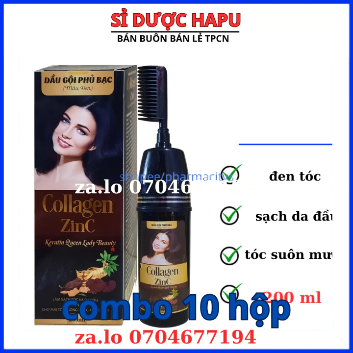 DẦU GỘI PHỦ BẠC Collagen Zinc giúp làm sạch tóc và da đầu, làm đen tóc, cho mái tóc trông bóng mượt hộp 200 ml