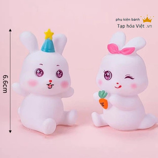 Cặp Thỏ Trắng trang trí bánh sinh nhật, thỏ nhựa trang trí