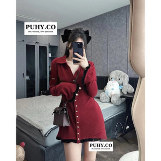 Váy cúc vàng form xuông phối bèo - ảnh thật