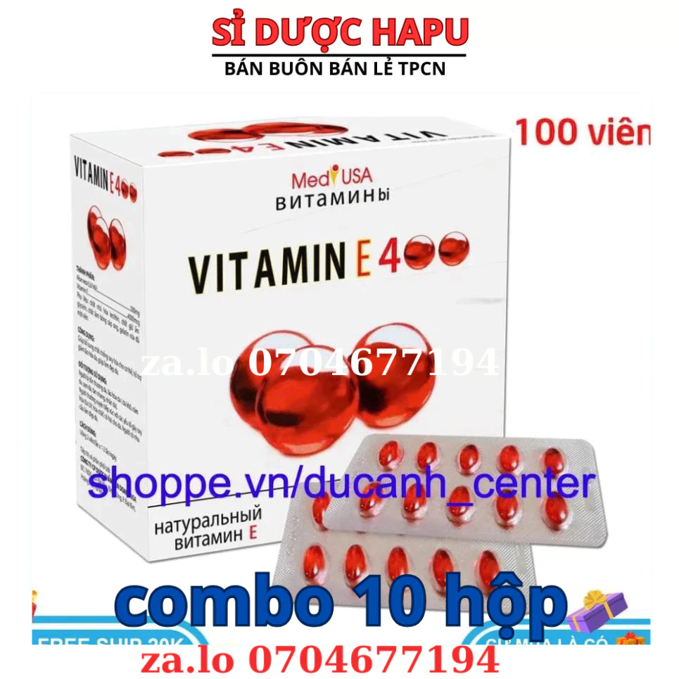 Viên Uống đẹp da Vitamin E Đỏ 4000mcg, Aloe vera 500mg chống lão hóa - Hộp 100 viên chống lão hóa da(combo 10 hộp)