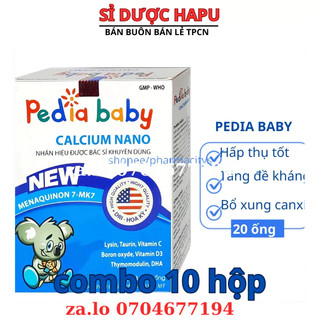 Canxi Pedia baby Calium nano tăng chiều cao cho bé, chắc khỏe xương cho bé từ 6 tháng tuổi - Hộp 20 ống - Chuẩn GMP Bộ Y