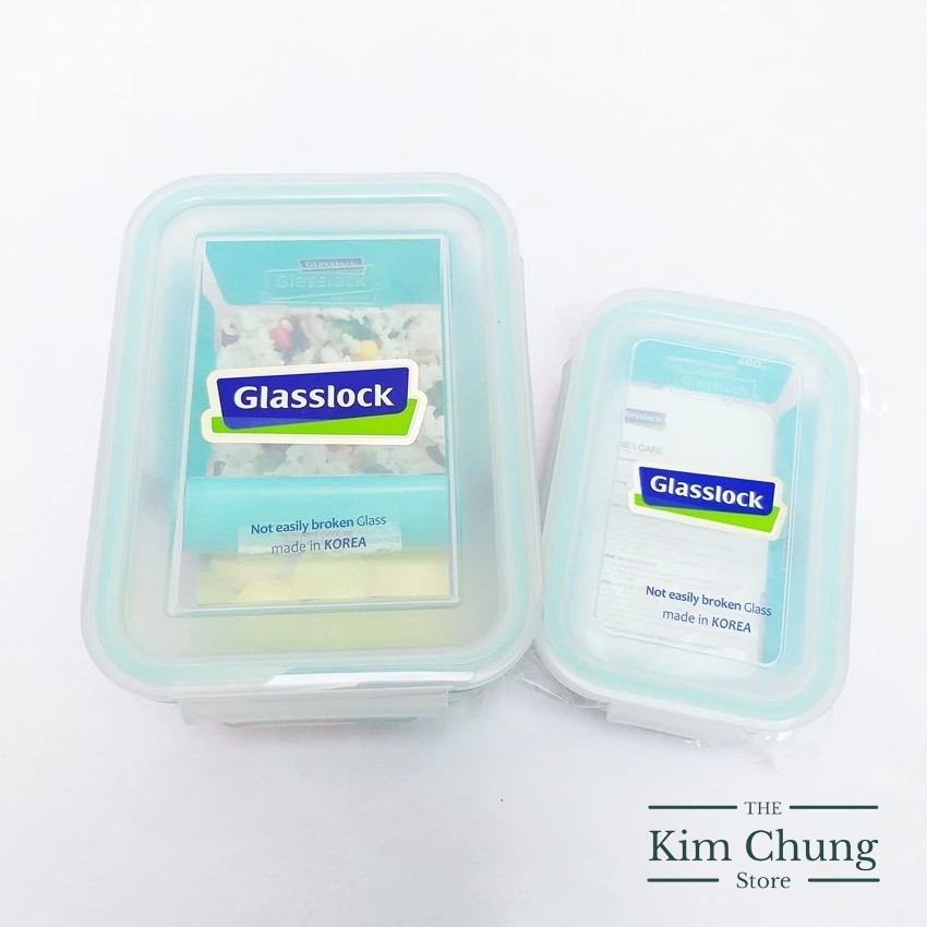 Bộ hộp cơm thủy tinh Glasslock 1000ml chia ngăn và 400ml Hàn Quốc túi cây thông - Hàng chính hãng