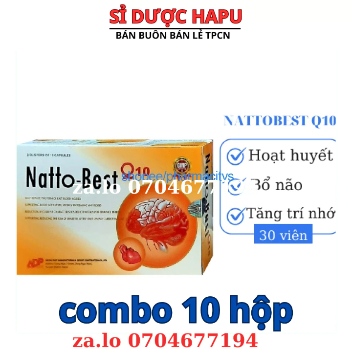 Hoạt huyết dưỡng não Ginkgo Biloba Nattobest Q10 hỗ trợ tăng tuần hoàn não, tan cục máu đông – Hộp 30 viên(combo 10 hộp)