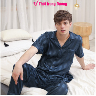Bộ pyjama nam ngắn tay mặc nhà vải lụa mềm mại, thoáng mát N9371N - Thời Trang Dương