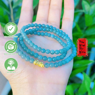 Vòng tay Chuỗi Lam Ngọc 4,8-5mm mix tỳ hưu vàng24k