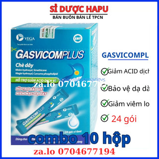 Gasvicomplus- hộp 24 gói x 10ml, hỗ trợ giảm đau dạ dày, tá tràng, trào ngược dạ dày thực quản.