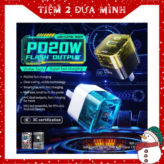 Củ sạc trong suốt wekome wp-u149 20w, cốc sạc nhanh pd 2 cổng typec và usb