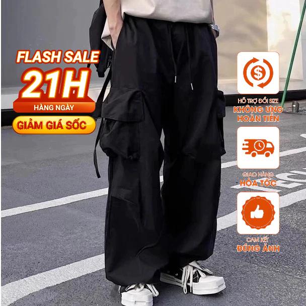 Quần Ống Rộng có dây rút cho nam nữ, Quần Túi Hộp Vải Dù Phong Cách Hiphop Đường Phố Q130