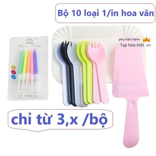 Bộ phụ kiện ăn bánh kem, trang trí bánh sinh nhật, set dao dĩa dùng 1 lần