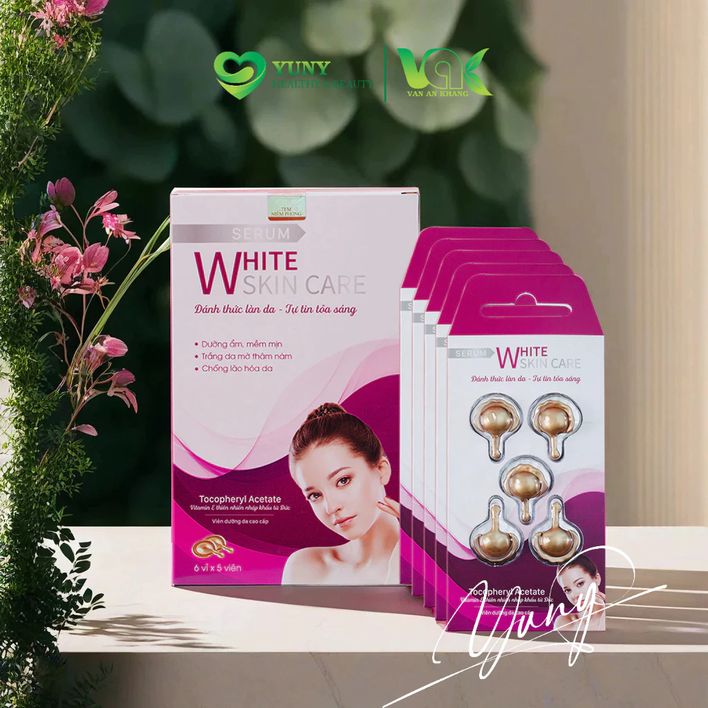 Serum trắng da White Skin Care VAK tinh chất dưỡng ẩm chống lão hoá da mặt mờ nám, hộp 30 viên
