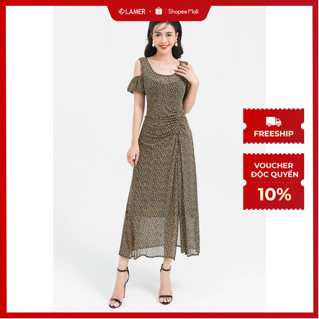 Đầm Maxi LAMER Nhón Eo Hở Vai L63M21H057