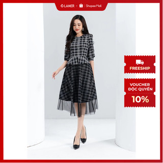 Đầm Kẻ LAMER Peplum Phối Lưới L63L22T042
