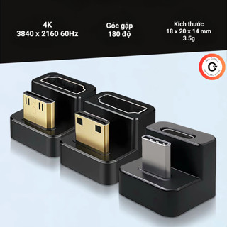 [Giắc gập 180 độ] Cáp chuyển đổi Type C to Type C, Mini HDMI to HDMI, 4K, 60W cho màn hình di động, điện thoại, laptop