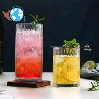 Hộp 6 ly thủy tinh sọc 350ml dáng trụ 2 size để bạn lựa chọn / 6 ly thủy tinh uống sinh tố DELI cao cấp
