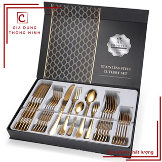 Bộ dao thìa dĩa dành cho gia đình, bộ dao dĩa 30 món, dao dĩa ăn thịt bò chất liệu inox cao cấp