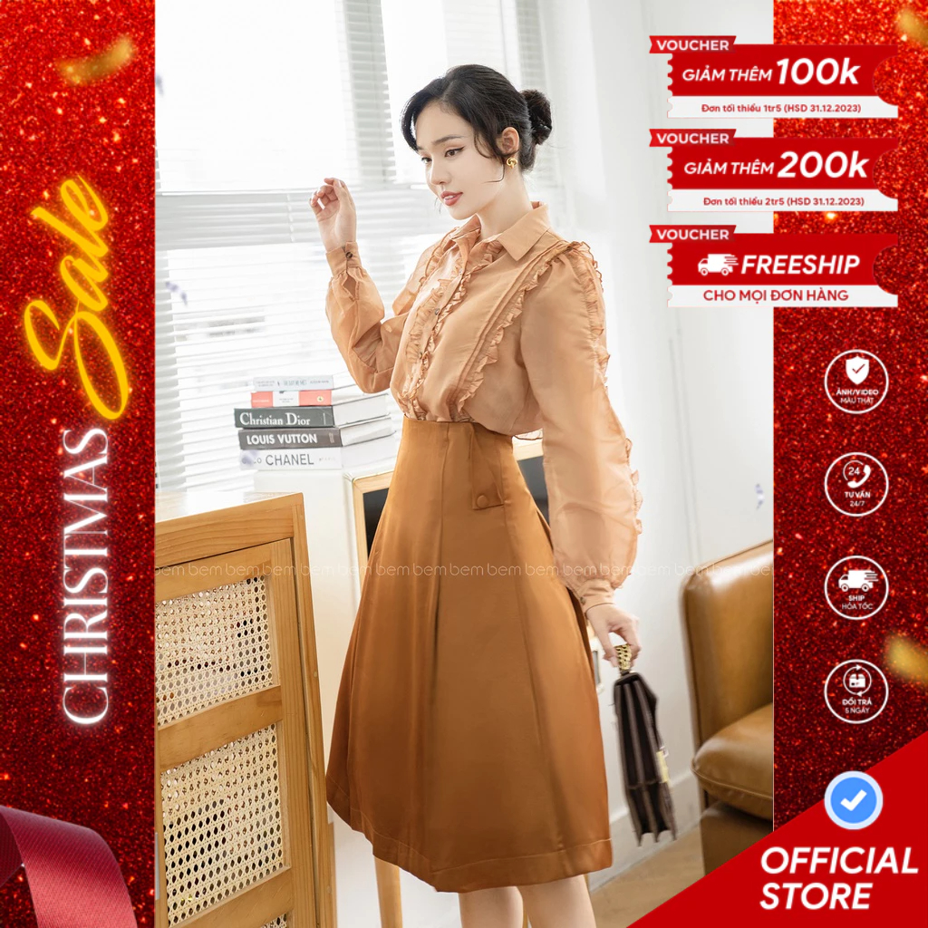 ÁO Sơmi Phối Ren Màu Nâu Sang Trọng BEM STUDIO ( T06 & SK04 ) 👔 𝗕𝗲𝗮𝘂 𝗲𝘁 𝗯𝘂𝗿𝗲𝗮𝘂 | với BEM đẹp là mọi lúc mọi nơi