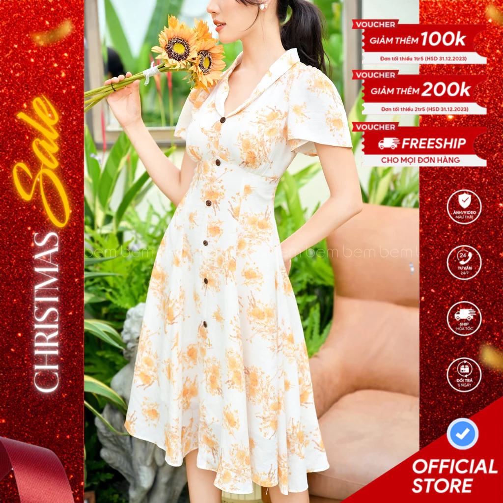 ĐẦM HOA Cổ Vest Vintage Nút Gỗ Thanh Lịch BEM STUDIO (DR279) | 𝑃𝑎𝑟𝑇𝐸𝐴 𝐶𝑜𝑙𝑙𝑒𝑐𝑡𝑖𝑜𝑛