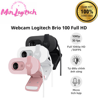 Webcam logitech brio 100 full hd - màu đen/ trắng/ hồng - sản phẩm chính hãng