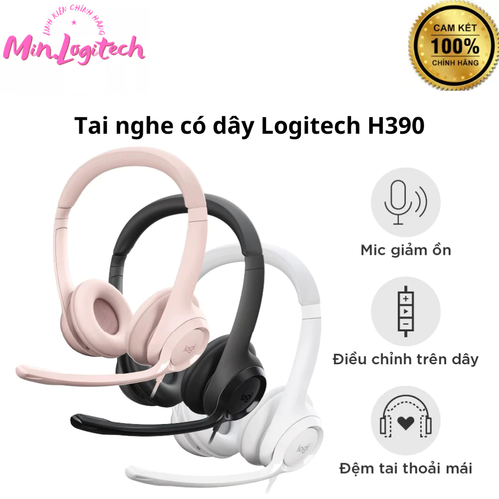 Tai nghe có dây Logitech H390 - Mic giảm ồn, quai đeo, chụp tai có đệm, kết nối USB-A - Sản Phẩm Chính Hãng