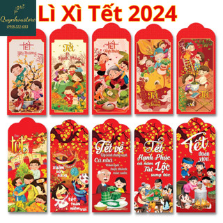 Set 6 lì xì tết đẹp 2024 tặng kèm túi nilong đựng