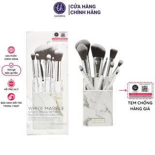 Bộ Cọ 9 Cây BH Cosmetics White Marble 9 Piece Brush Set With Angeled Brush Holder