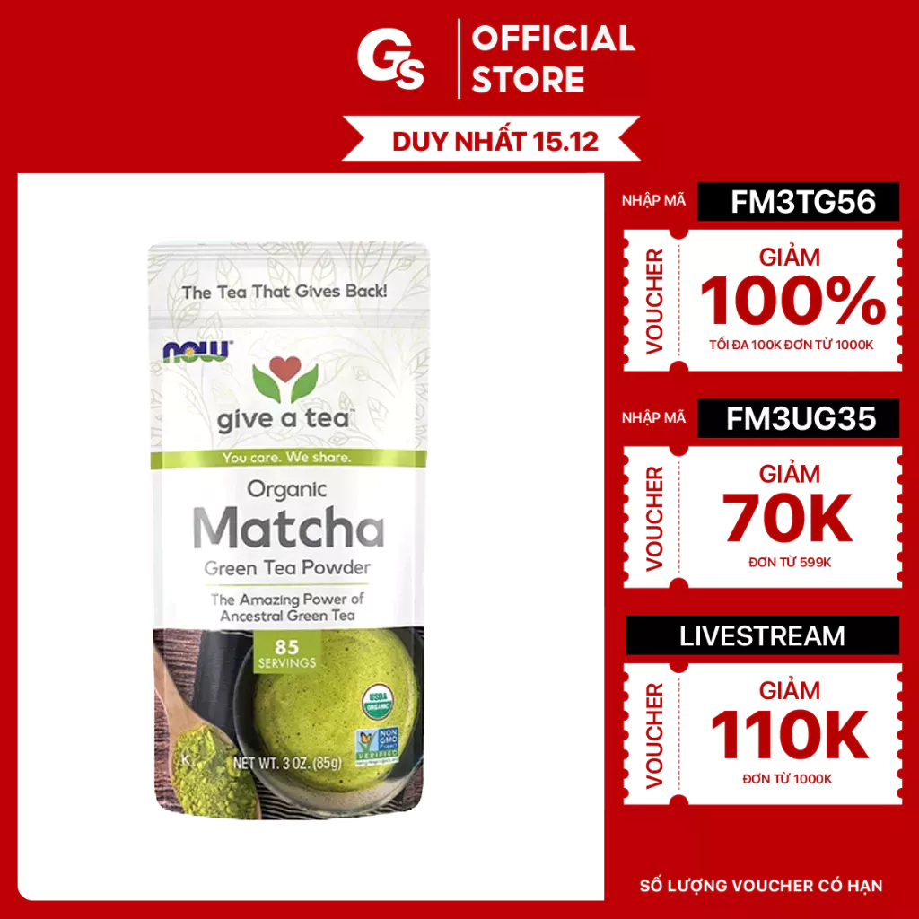 Bột trà xanh matcha Now Organic Matcha Green Tea (85g) - 85 Servings nhập khẩu Mỹ - Gymstore