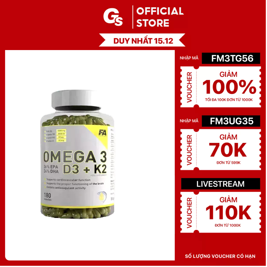 Viên uống FA Engineered Nutrition Omega 3 D3+K2 nhập khẩu Ba Lan - Gymstore