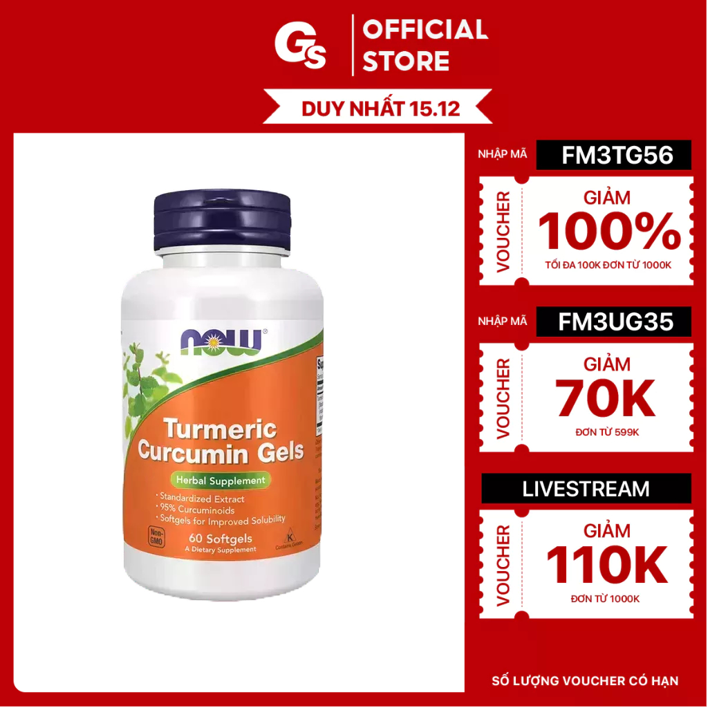 Viên uống NOW Curcumin Softgels 475mg, (60 Softgels) nhập khẩu Mỹ - Gymstore