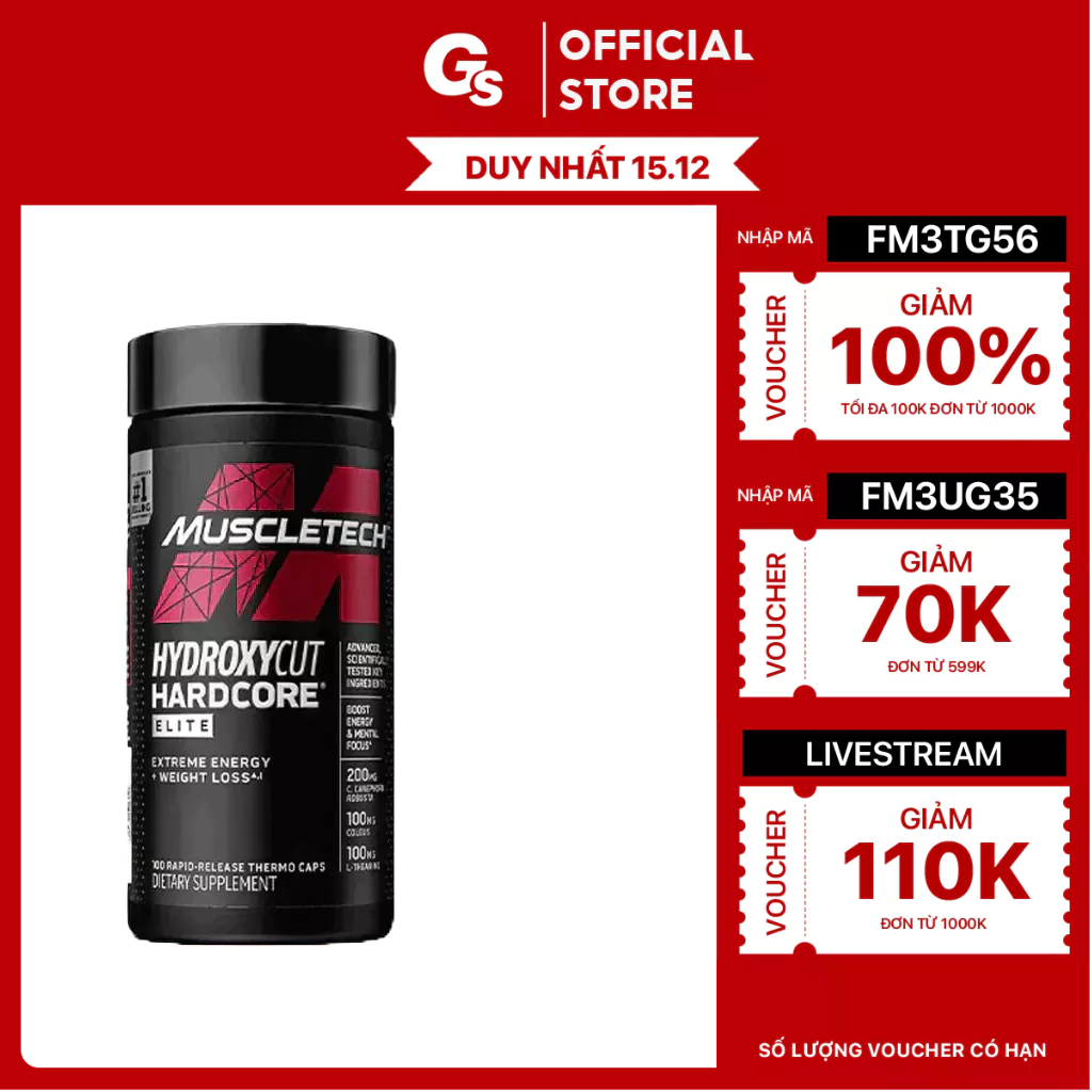 Viên uống MuscleTech Hydroxycut Hardcore Elite nhập khẩu Mỹ - Gymstore giúp giảm cân, đốt mỡ vượt trội