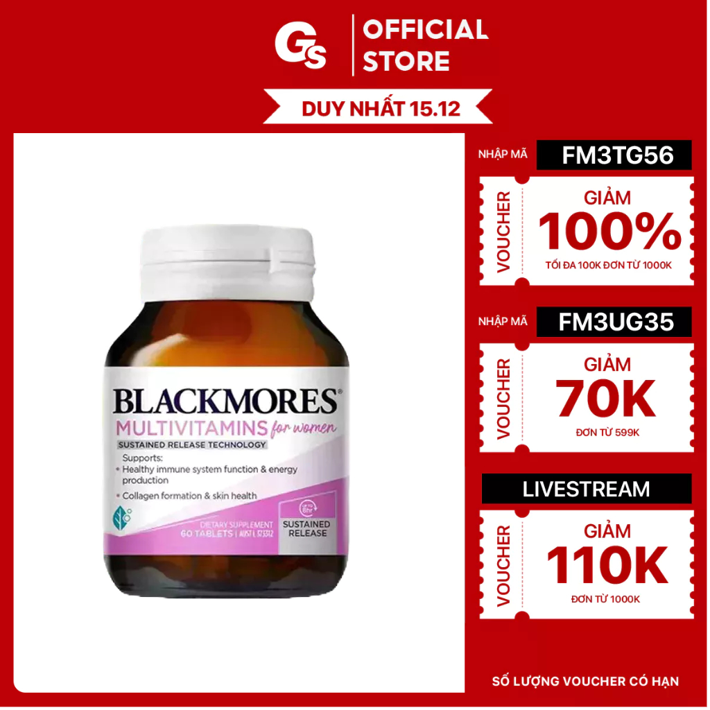 Viên uống Blackmores Multivitamin For Women nhập khẩu Úc - Gymstore bổ sung vitamin tổng hợp cho phụ nữ toàn diện